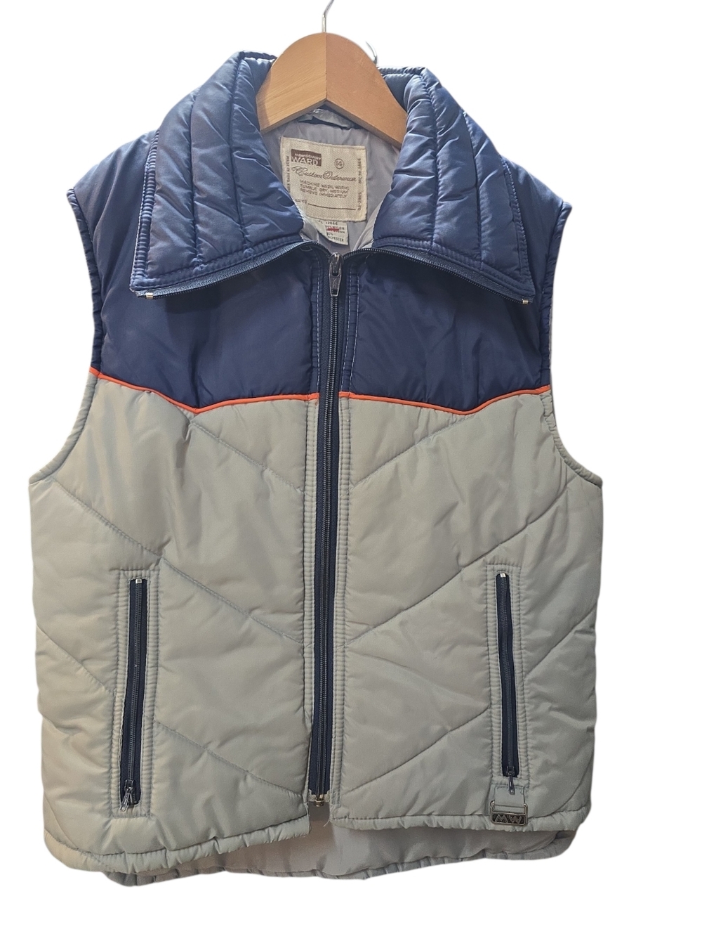 Vintage Montgomery Wards, Boys Size 14, Navy & Light Gray Puffer Vest